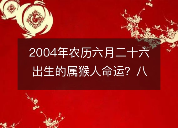 2004年农历六月二十六出生的属猴人命运？八字五行缺什么！性格详解