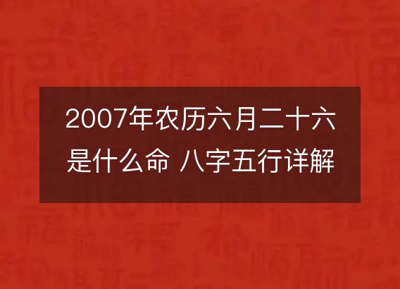 2007年农历六月二十六是什么命 八字五行详解