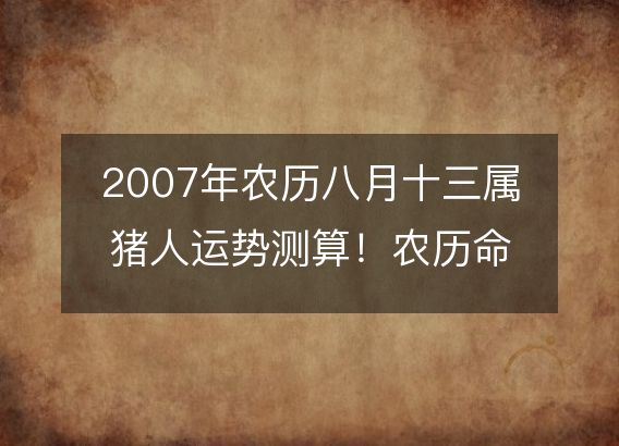 2007年农历八月十三属猪人运势测算！农历命运，五行缺什么